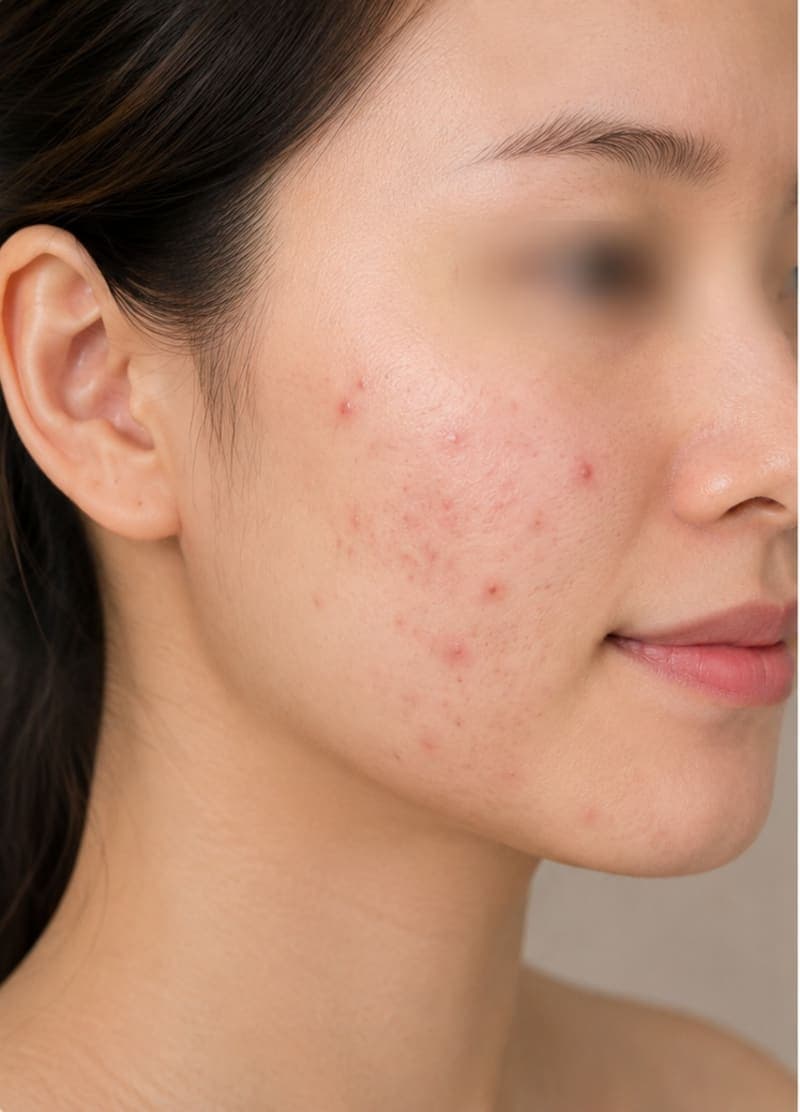 AI illustrative image — Before: Inflamed acne with mild marks